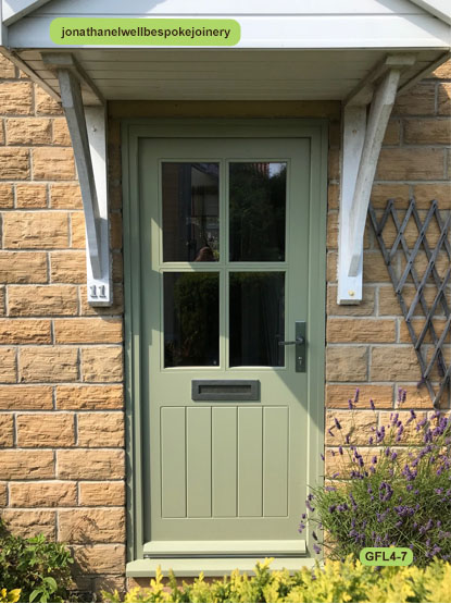 glazed framed ledged door 4 pane, pewter ironmongery
