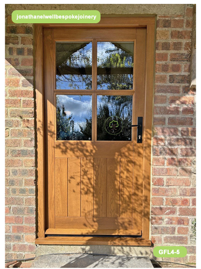 oak 4 pane door glazed framed ledged